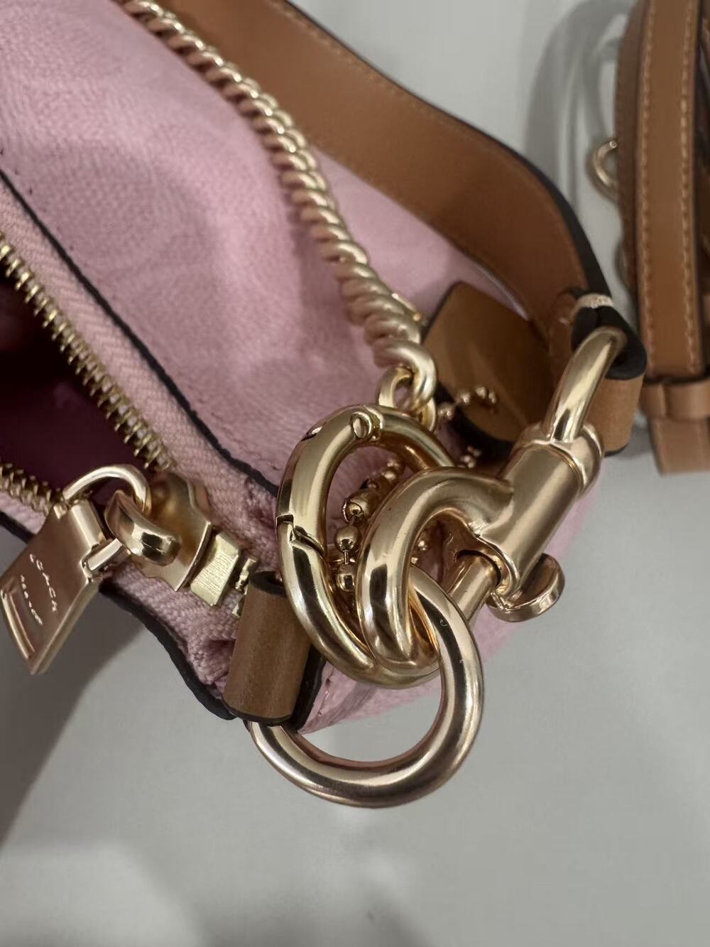 Coach Pink Signature Canvas Chain Hobo Shoulder Bag Crossbody Purse - Picture 2 of 6